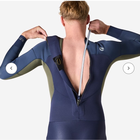 DECATHLON Men’s Surfing 3/2 mm Neoprene Wetsuit 500 - Blue Khaki - Picture 10 of 15